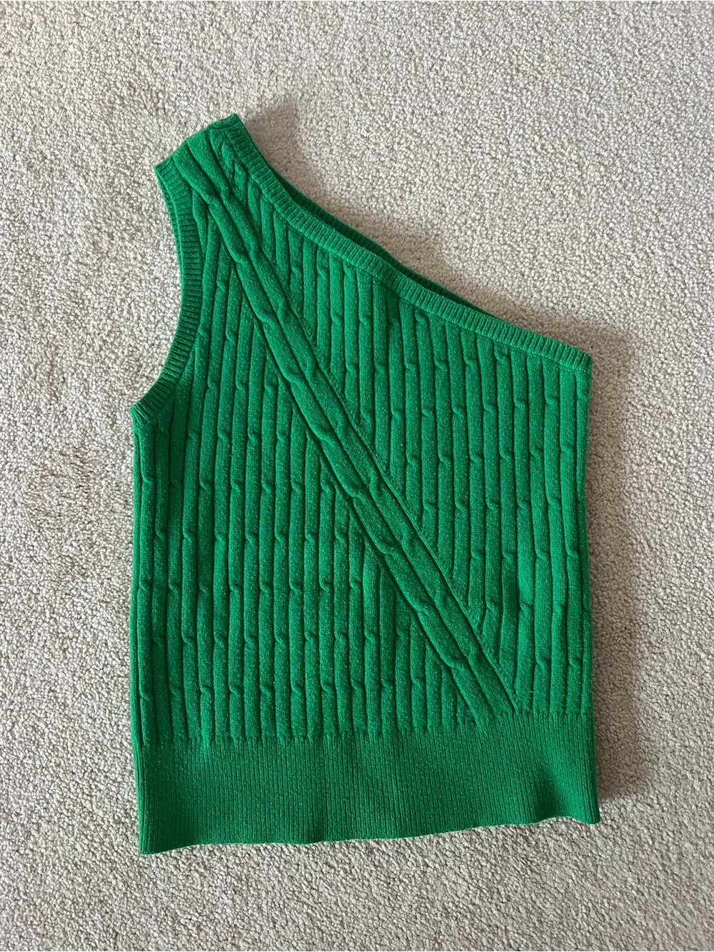 Anthropologie Green One-Shoulder Cable Tank Top